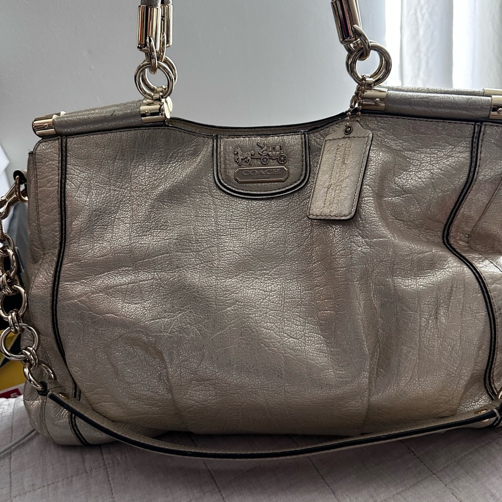 Coach Metallic Pewter Leather Shoulder Bag